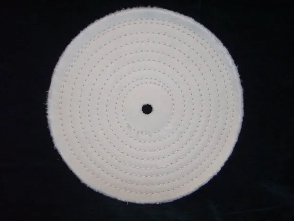 8" X 20 Ply, White Cotton Buffing Wheel, Spiral Sewn